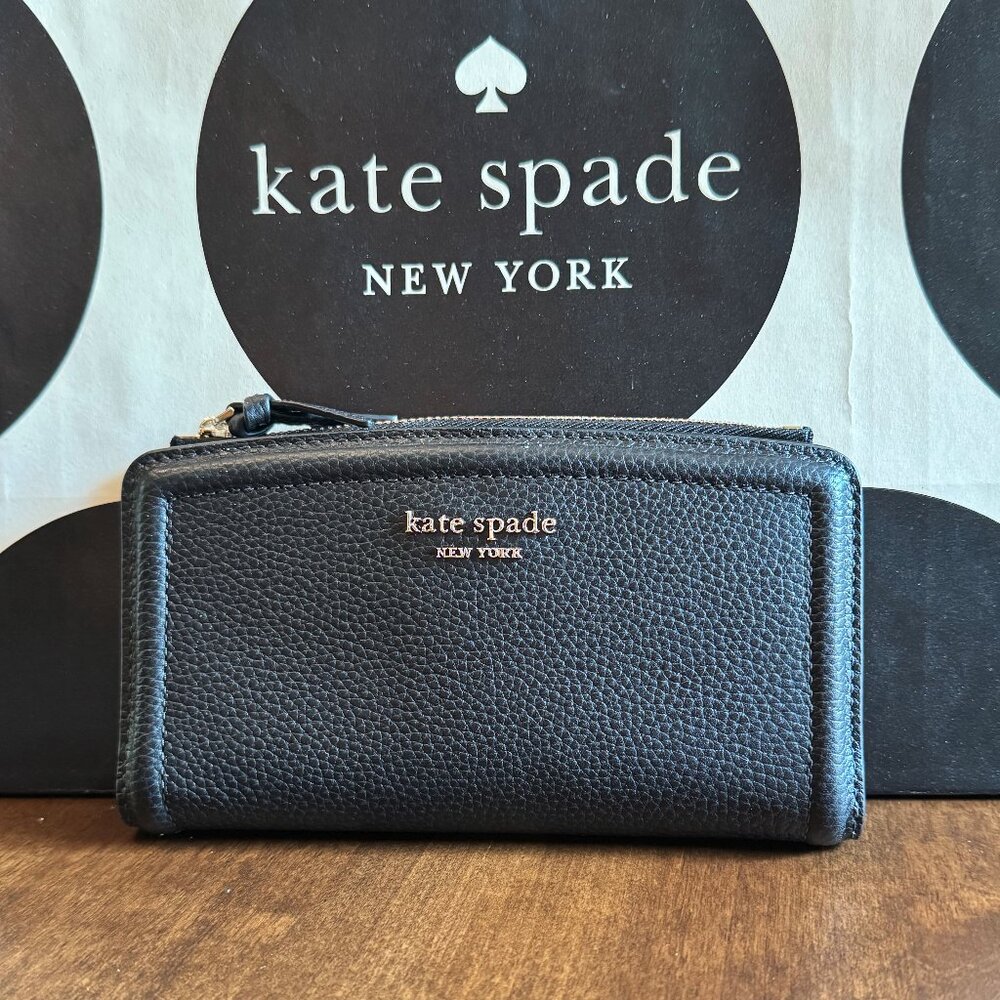 Kate Spade New York Knott Zip Slim Bifold Leather Wallet ~ NWT~ Black